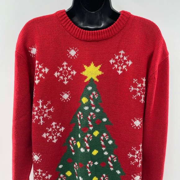 Blitzen & Company Mens Red Christmas Tree Ugly Christmas Sweater  Size Large Med - Picture 2 of 6